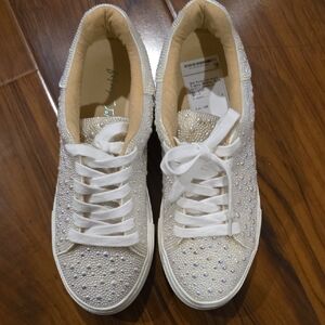 Betsey Johnson White Beaded Sneakers *New